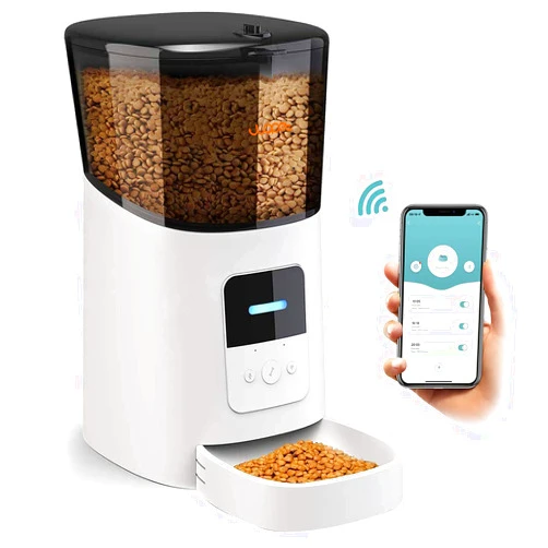 WOPET 6L Automatic Cat Feeder, WiFi Automatic Dog Feeder with APP Control for Remote Feeding, Automatic Cat Food Dispenser with Low Food Sensor and Voice Recorder, Up to 15 Meals Per Day(White)