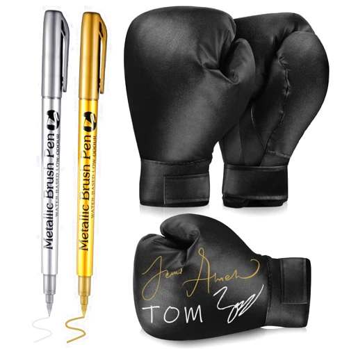 PullCrease 2 Pairs Black Autograph Gloves with 2 Signature Pen Display Boxing Glove for Men and Women Autograph Signing and Sports Memorabilia
