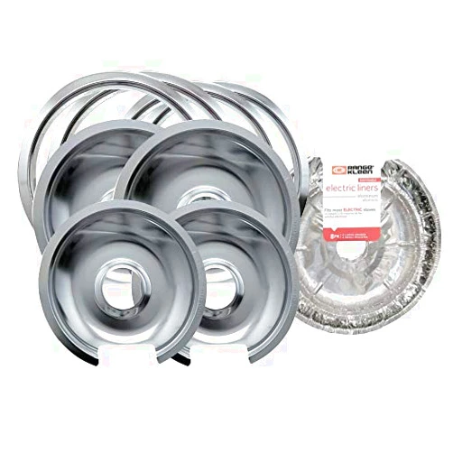 Range Kleen Style D Heavy Duty Chrome 4-Pack Drip Pans with Trim Rings AND 8 Foil Burner Liners…
