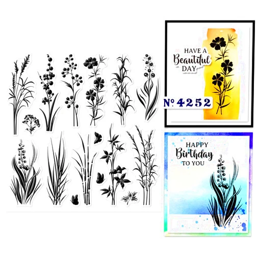 GLOBLELAND Plants Silhouettes Clear Stamps 5.91x5.91 inch Wildflowers Grass Silhouettes Silicone Clear Stamp Seals Nature Silhouette Transparent Stamps for DIY Scrapbooking Cards Making Journal