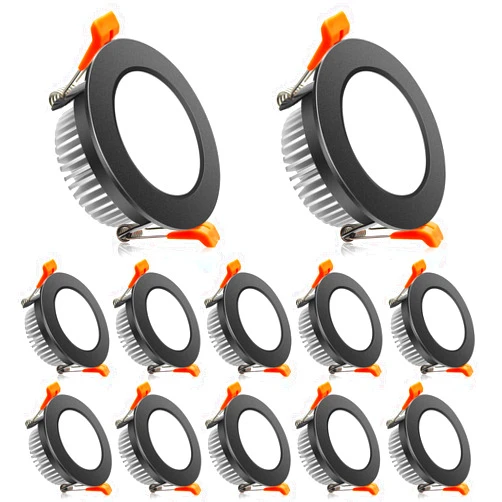 LightingWill 2 Inch LED Downlight, Recessed Lighting Dimmable Ceiling Light, 3W, 2700K Ultra Warm White, CRI80 with LED Driver(35W Halogen Equivalent), Black 12 Pack