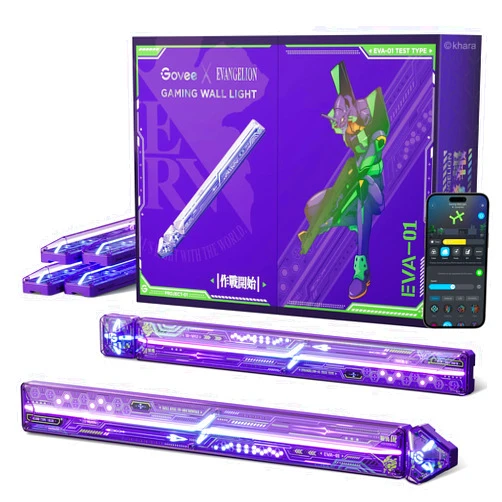 Govee x Evangelion Gaming Wall Light, RGBIC Glide Wall Light, Work with Matter, Alexa and Google Assistant, DIY Customized LED Wall Lighting Effects and Shapes,Gaming Light Bar for Gaming Room