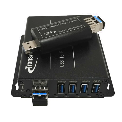 Transwan USB 3.0 Hub Fiber Optic Extender to Max 250 Meters with 10 Gbps SFP Module, USB 3.0 Splitter 1 to 4 Ports Over 2 Fibers, Supports 5 Gbps Super-Speed, Supports Kinect Devices & HD Camera etc