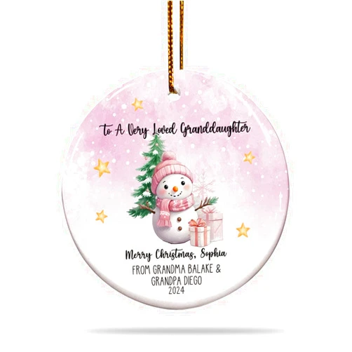 HBL Store Personalized to A Very Loved Granddaughter Ornament, Custom Granddaughter Christmas Ceramic Ornament Gifts from Grandpa Grandma, Cute Xmas Ornament for Kids Girls Grandchildren