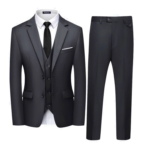 WULFUL Men's 3 Piece Slim Fit Suit Set Two Button Blazer Jacket Vest Pants Tuxedo Set for Party, Wedding and Business