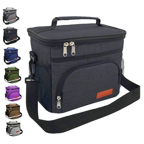 ExtraCharm Insulated Lunch Bag for Women/Men - Reusable Lunch Box for Office Picnic Hiking Beach - Leakproof Cooler Tote Bag Organizer with Adjustable Shoulder Strap for Adults - Black