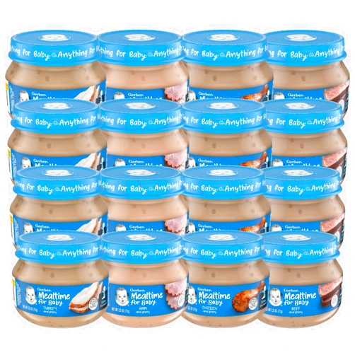 Gerber 2nd Foods 16 Total 2.5 Ounce Jars of Each Flavor (4 Chicken and Gravy, 4 Beef and Gravy, 4 Ham and Gravy, 4 Turkey and Gravy) Variety Pack