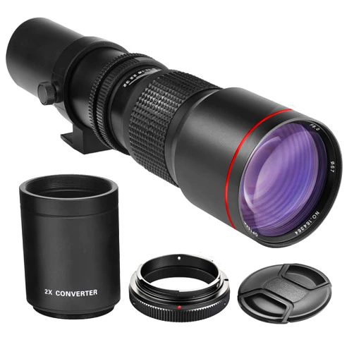 Big Mike's High-Power 500mm/1000mm f/8 Manual Telephoto Lens for Canon EOS 80D, 90D, Rebel T3, T3i, T5, T5i, T6i, T6s, T7, T7I, T8I, SL3, 60D, 70D, 5D, EOS5D IV, 6D II, 7D II SLR Cameras