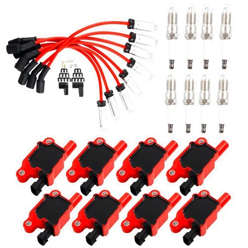 HQPASFY Ignition Coil UF413 & Iridium Spark Plug & Wires Set of 8 Compatible With Cadillac CTS Escalade Chevrolet Silverado Express 1500 2500 3500 GMC Sierra 4.8L 5.3L 6.0L Rapalce# D510C