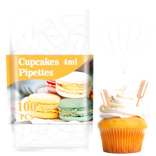 MAQIHAN 100 Plastic Pipettes Dropper for Cupcakes - 4ml Disposable Cupcake Pipettes Cupcake Injector Mini Pipettes Pippets Disposable Droppers Pipets Liquor Alcohol Infuser Small Strawberry Pippettes