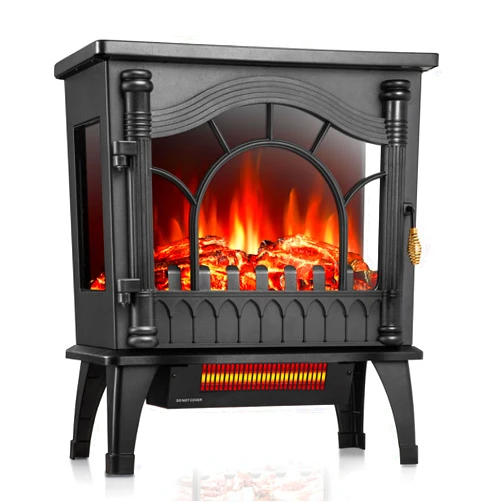 ZAFRO Freestanding Electric Fireplace Stove with Realistic Flame, 5100 BTU Electric Fireplace Heater with Retro Design, 1000W/1500W, Dual Safety Protection for Living Room, Bedroom