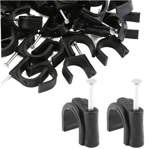 Rierdge 100 Pieces Half Clamps J-Hook with Nail, 1/2 & 3/4 Inch Black Pex Support Holder for Tubing Pipe Fixing Wire 12mm & 20 mm