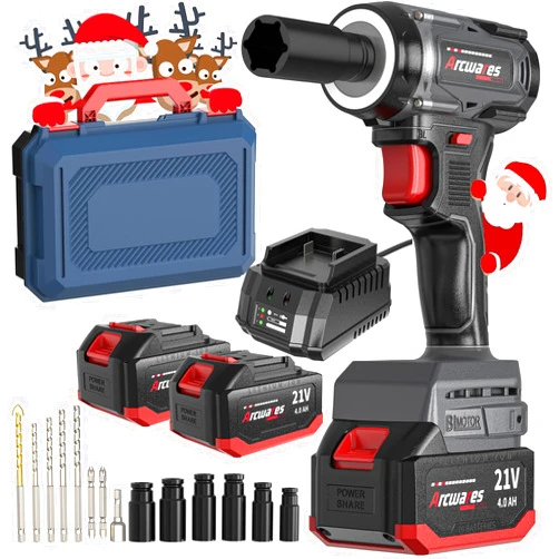 Arcwares Impact Wrench, 21V Cordless Impact Wrench, 260FT-LBS(350N.m) Brushless Electric Impact Wrench, 2500RPM Torque Impact Gun,2x 4.0Ah Batteries Impact Wrench with LED Ring Light and Hammer Function