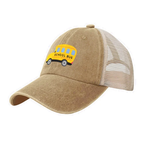 ZBJGCDZT School Bus Trucker Cap Vintage Distressed Mesh Back Baseball Cap Dad Hat