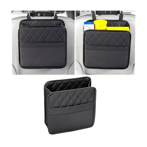 Mandark Car Seat Back Organizer, PU Leather Vehicle Backseat Hanging Storage Pocket, Multipurpose Automotive Travel Essentials Accessories for Kids & Adults, Universal for Most Cars（Black）