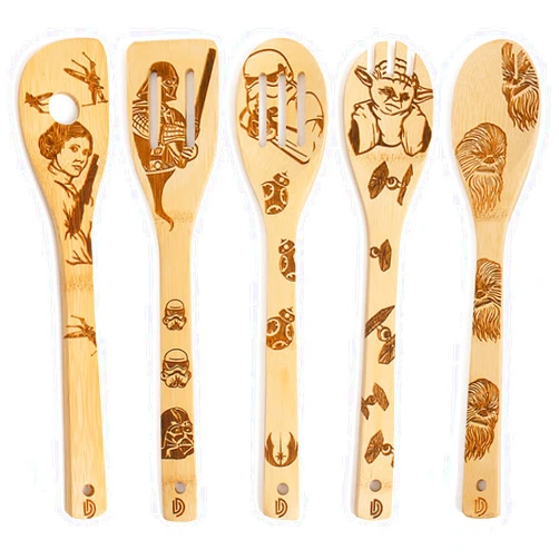 DaceStar 5 PCS Star War Burned Wooden Spoons Cooking Organic Spoons Turners Carved Spatulas Non-Stick for Cookware Kitchen Gadgets - Premium Quality Gifts for Housewarming and Wedding