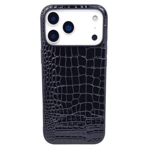 DMaos Compatible with iPhone 17 Pro Case for Women, Crocodile Synthetic Patent Leather Cover, Classic Fashion for iPhone17 Pro 2025 6.3 Inch - Black