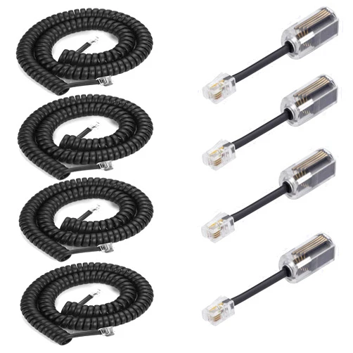 LanSenSu Telephone Cord,Telephone Cord Detangler, 4Pack 8Ft Uncoiled / 1.4Ft Coiled Telephone Handset Cord with 4 Pack 360 Degree Rotating Landline Cable Detangler Swivel Cord Untangler Telephone Accessory