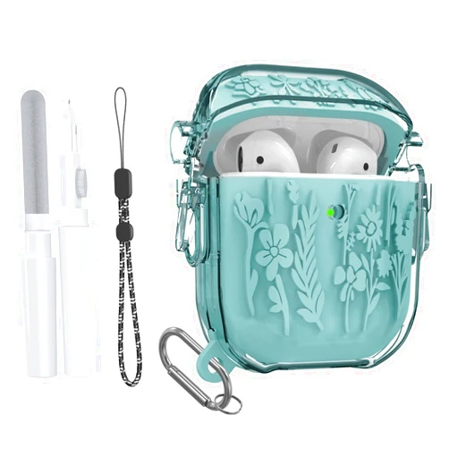SGHLDE for AirPods Case 1st/2nd Generation Case Cover with Lock, Flower Engraved Case for AirPods 2nd/1st, Full-Body Protective Cover for AirPod Case Cover with Clean Kit&Keychain&Lanyard (Pine Green)