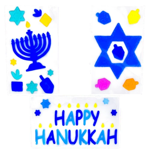 Gift Boutique Hanukkah Window Gel Clings Decorations 3 Pack Happy Hanukkah Menorah and Star of David Gels Cling Reusable Removable Holiday Stickers Decals Designs for Window Sliding Glass Doors Party Supplies