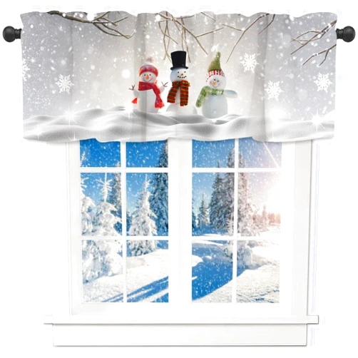 Nextchange Christmas Window Valances Snowman Christmas Valance Kitchen Curtains with Rod Pocket Xmas Tree Window Treatments Short Curtain Panels Decor 54
