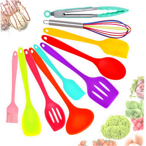 Aybloom Silicone Kitchen Utensils Set - 10 Pieces Multicolor Silicone Heat Resistant Non-Stick Kitchen Cooking Tools