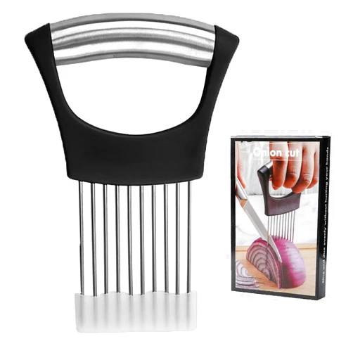 JILFR Onion Slicer Holder with Protective Cover, Lemon Slicer Holder Onion Cutter, Vegetable Cutter Kitchen Chopper Slicing Assistant Tool for Tomato Meat