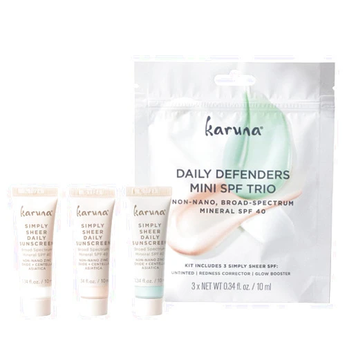 Karuna Daily Defense Mini SPF Trio | Mineral SPF 40 Sunscreen for Glowing Skin, Redness Reduction, and Sensitive Skin | Broad-Spectrum, Non-Nano