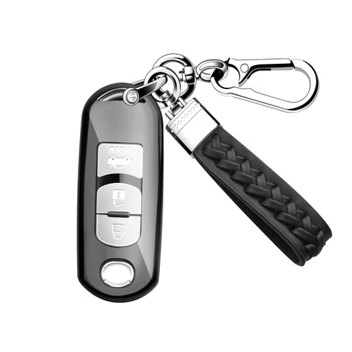 N\W NW for Key Fob Cover, Key Fob Case Soft TPU 360 Degree Protector with Key Chain Compatible with MZD MX5 CX-3 CX-4 CX-5 CX-7 CX-9 2 3 5 6 8 Buttons Smart Remote Keyless Key Fob Shell (Black)
