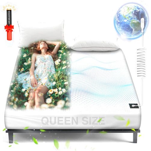 AsmrCap Grounding Sheets Queen, 95% Organic Cotton+ 5% Pure Silver Fiber, Grounded Sheets with Grounding Cord, Bed Grounding Kit for Healthy Sleep Therapy [Queen-60