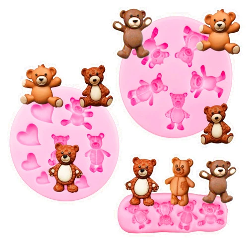 MEMOVAN Bear Silicone Fondant Mold 3pcs Bear Candy Chocolate Molds For Teddy Bear Cake Decoration Cupcake Topper Polymer Clay Resin Epoxy Gum Paste Mold