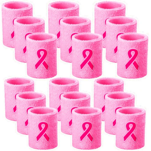 Wettarn 18 Pcs Pink Ribbon Wristbands Breast Cancer Awareness Sweatband Sports Wrist Bands for Sweating Athletic Wrist Sweat Bands Gymnastics Wristbands for Women Men