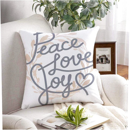 Staronov Decorative Throw Cover Pillow Case Peace Merry Love Joy Christmas for Lettering Wreath Quote Signs Symbols Invitation Holidays Trendy Modern Throw Couch Pillow Case for Chair Car 16x16 Inch