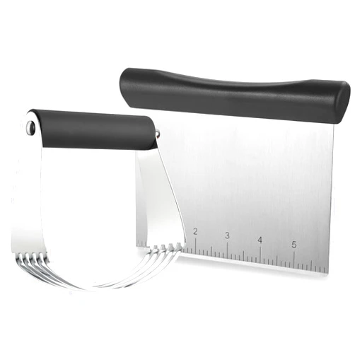 Spring Chef Dough Blender & Pastry Cutter Tool, Stainless Steel Pastry Blender & Bench Scraper for Pizza, Nut, Pie - Multipurpose Dough Cutter & Scraper Tool for Baking with Soft Grip Handles - Black