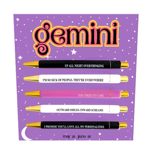 Jxueych 5pcs Gemini Pen Set - Retractable Ballpoint Pen for Writing, Drawing, Journaling - Quick Drying Ink - Medium Point