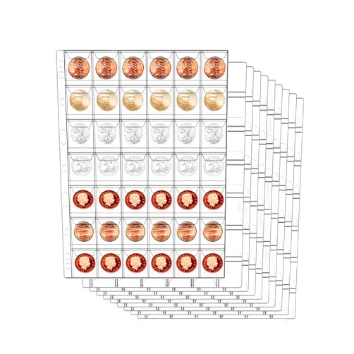 AITIME 42-Pocket Coin Pages, AITIME Stander 9-Holes Coin Sleeves for Collection Holder Book, 10 Sheets Small Coins Storage Binder Refills for Collectors