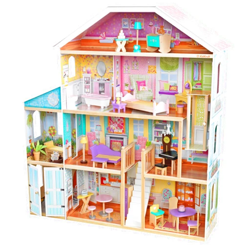 KidKraft Grand View Mansion Wooden Dollhouse with EZ Kraft Assembly™, Elevator, Garage, Attic Nursery and 34 Accessories, Gift for Ages 3+