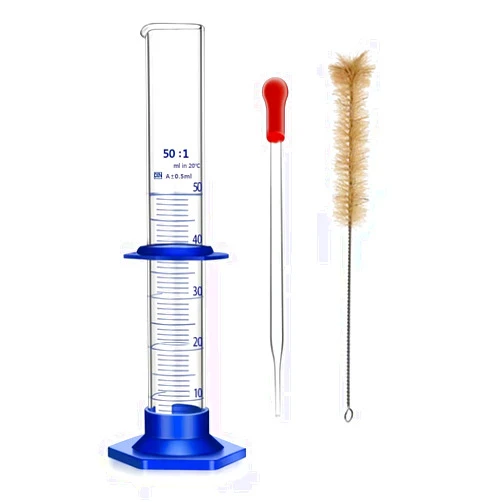 Qesdaoxu Thick Glass Graduated Cylinder Measuring Liquid Lab Cylinders with Anti-Falling Plastic Base and Bumper Guards and Cylinder Brush (Glass, 50ML)