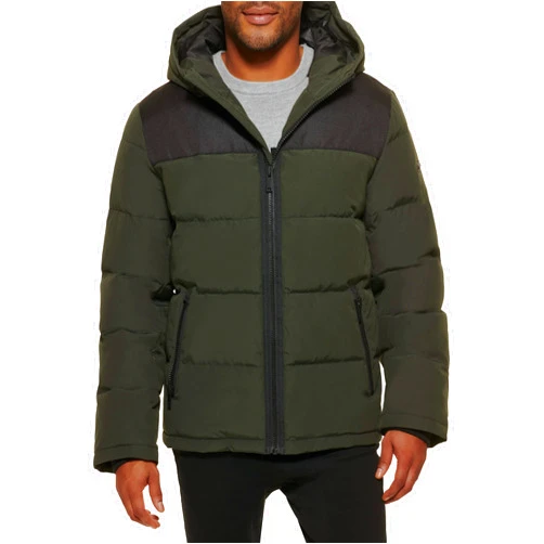 DKNY Mens Mixed Media Quilted Puffer Jacket