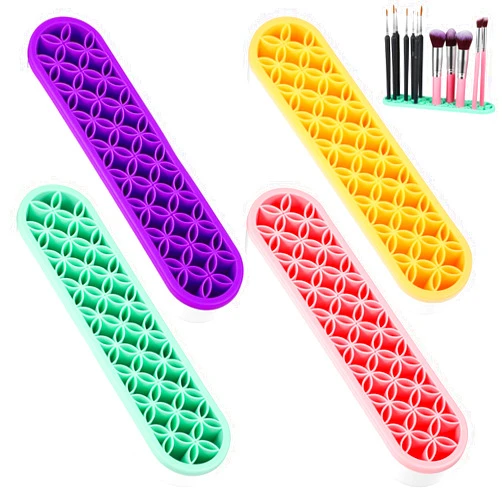 MAQUITA 4 Pcs Silicone Makeup Brush Holder Stand Multipurpose Cosmetic Travel Storage Box Painting Pen Brush Organizer Desktop Makeup Brush Drying Rack for Brush, Eyeliner Pencil Art (Multicolored)