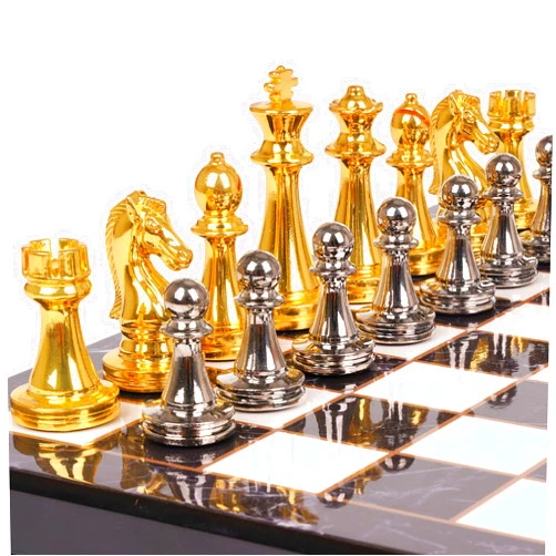 Agirlgle Metal Chess Set for Adults and Kids – Marbling Chess Board with Chess Pieces – Travel Chess Sets with Extra Queens with zinc Alloy Metal Pieces – Ideal for Beginners and Professional Players