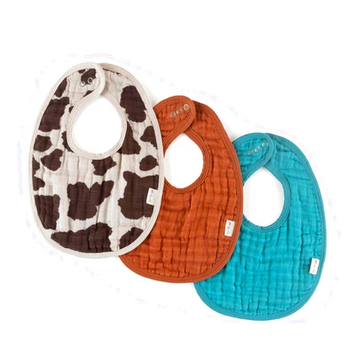 Itzy Ritzy Set of 3 Baby Bibs - Ultra-Soft Adjustable Infant & Toddler Bibs Made of Triple-Layer Cotton Muslin, Ideal for Drooling, Teething, & Eating - 3 Stylish, Coordinating Prints (Cow Print)