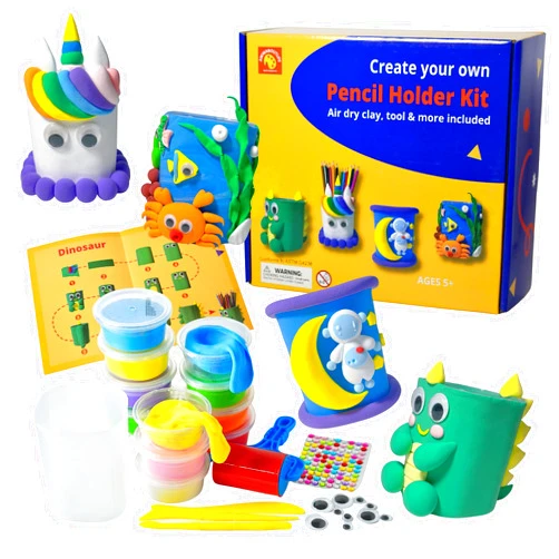 AwwAboutLife Create Your Own Pencil Holder Kit Air Dry Clay Craft DIY for Kids Peronalized Art Gift
