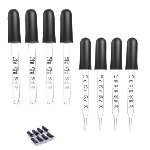 PEUTIER 8pcs 1ml Eye Dropper, Glass Dropper with Measurements Pipettes Dropper with Rubber Head Glass Pipette for Medicine, Essential Oils, Feeding, Ear, Laboratory(2 Styles)