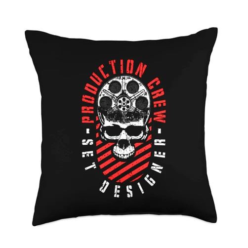 Grandio Design Movie Director Filmmaker Gifts Production Crew Set Designer Movie Film Halloween Skull Throw Pillow, 18x18, Multicolor