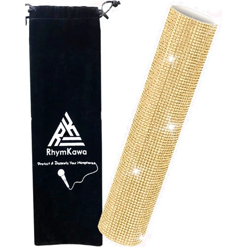 RhymKawa Bedazzled Rhinestones Wireless Microphone Cover Bling for Universal Cordless Mic Beta 58a SM58 Beta87 PG58 Handle Replacement, Eyes Catching for Event Party, Champagne Gold
