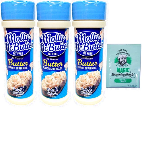 HITHINKMED Molly McButter Natural Flavor Sprinkles, Low Sodium and Fat Free. Easy One-Stop Shopping for The Most Popular Butter Substitute. Also Included: Free Sample Chef Paul Magical Seasoning Mix.