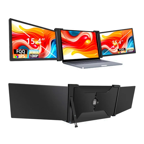 FQQ 15.4” Triple Portable Monitor for 15.6-17.3” Laptops, 1080P IPS Laptop Screen Extender, Compatible with Windows,MacOS(M4 chip, Pro Chips & Max Chips), Transfer by USB-C & HDMI