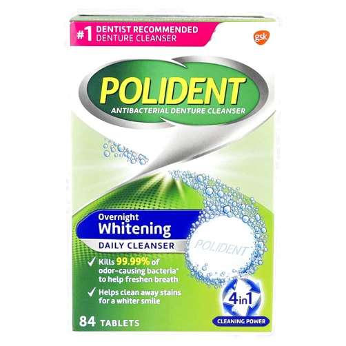 Polident Overnight Whitening Triple Mint Freshness Denture Cleaner Tablets - 84 CT