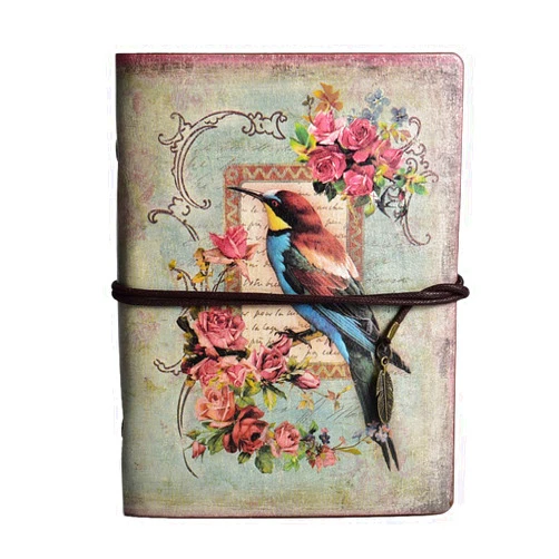 MALEDEN Vintage Refillable Journal, Premium Leather Traveler Notebook Sketchbooks Classic Diary Planner with Blank Pages and Zipper Pocket (Bird)